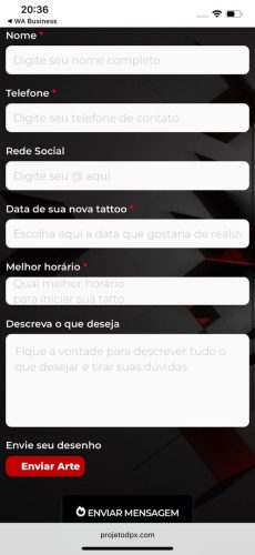 Site orçamento tattoo DPX